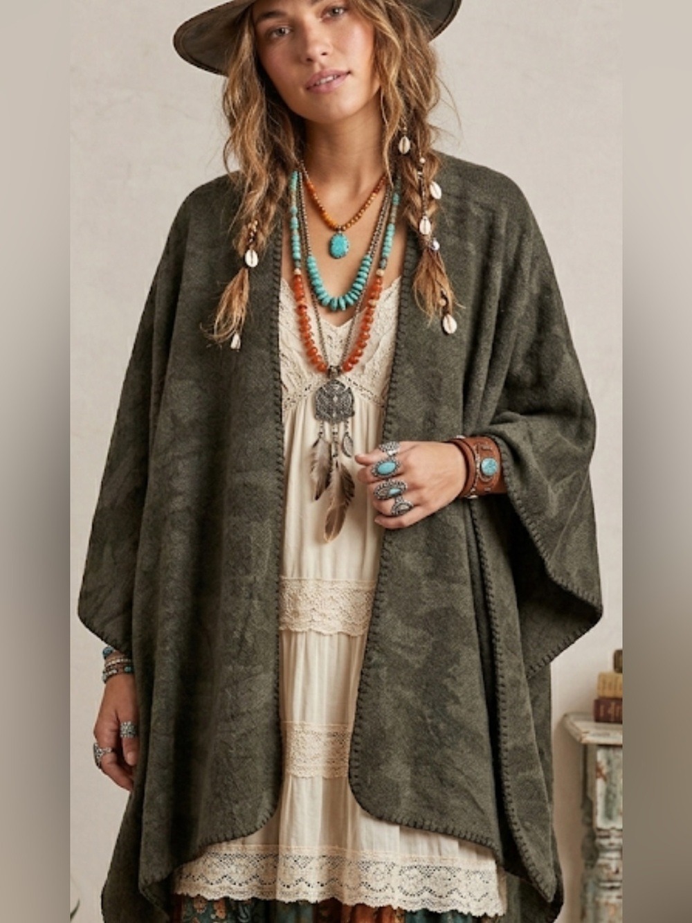 Woolrich Gray Open Front Poncho One Size Cozy Layering Wrap